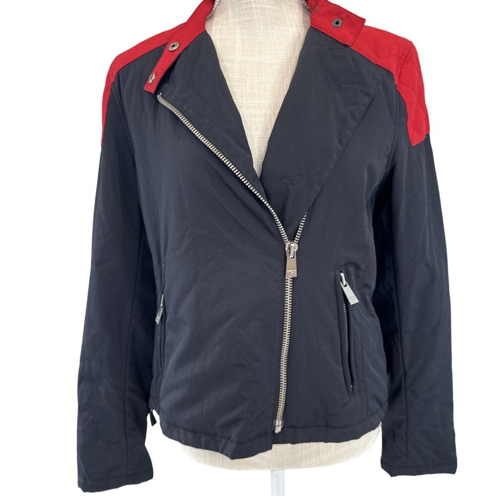 Tommy Hilfiger Womens Quilted Shoulder Moto Jacket Size S